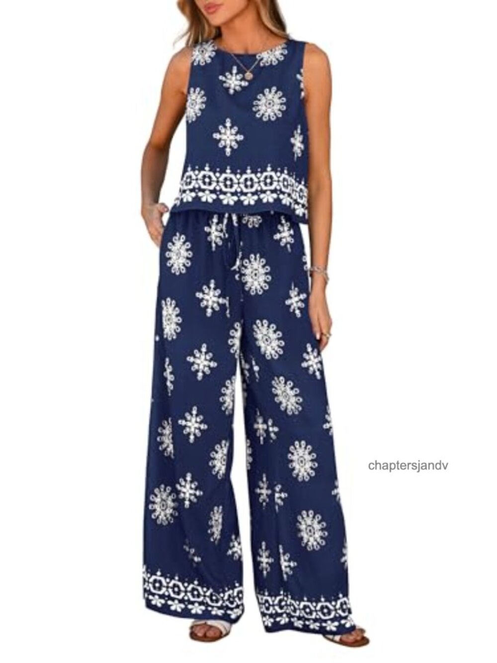 PRETTYGARDEN Women's Boho Two Piece Lounge Set Sleeveless Wide Leg Pants